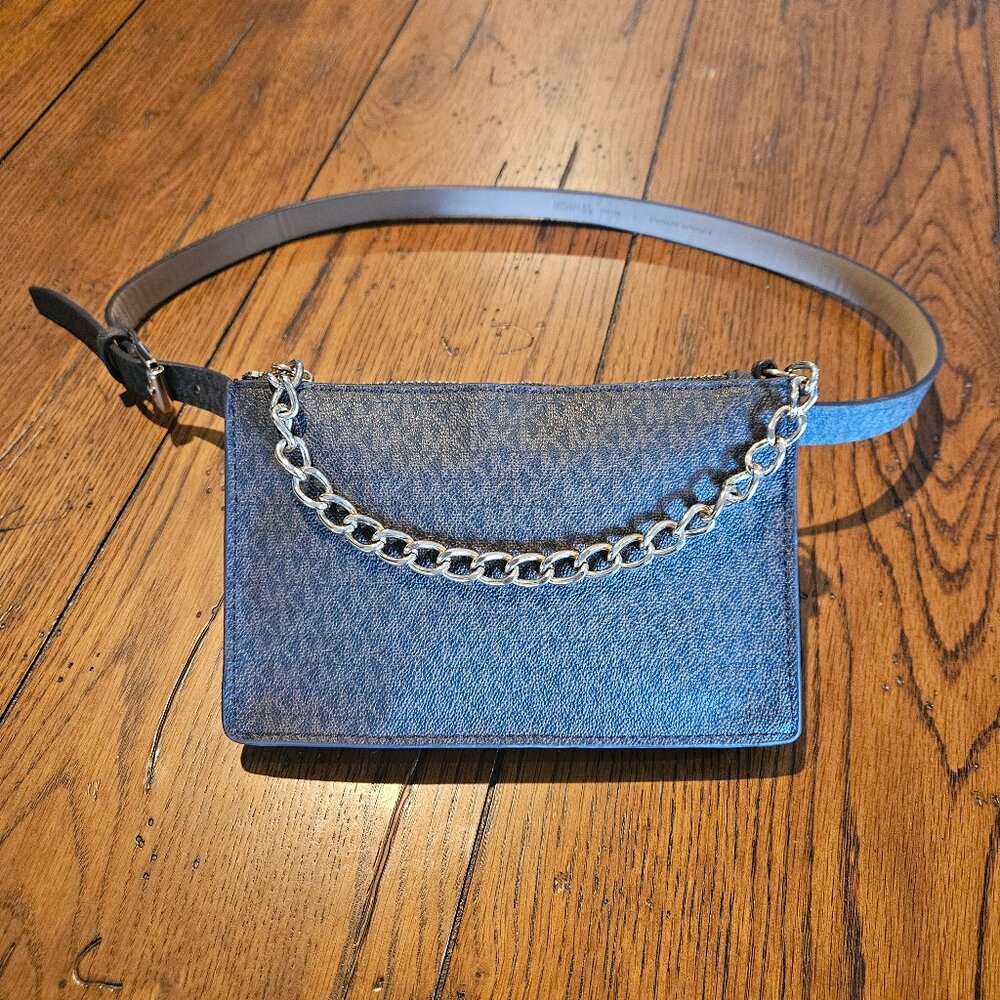 Michael Kors Brown Logo Fanny Pack w/gold chain accent